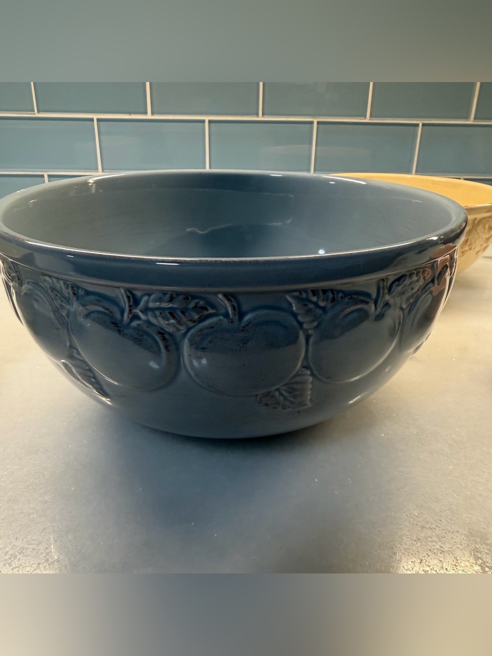Signature Blue Ceramic Fruit Motif Serving Bowl